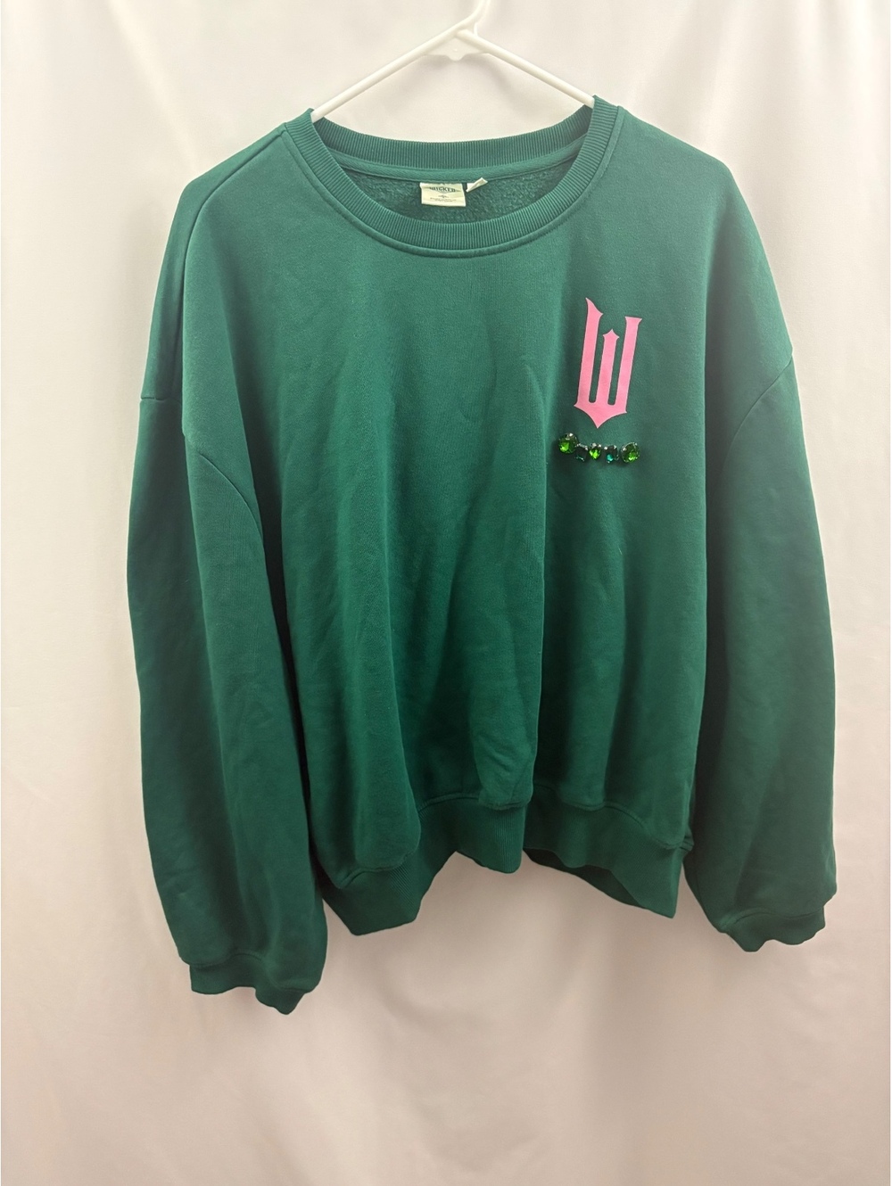 Wicked Movie Universal Womens Green Crewneck Size L Oversized Sweatshirt Jewel